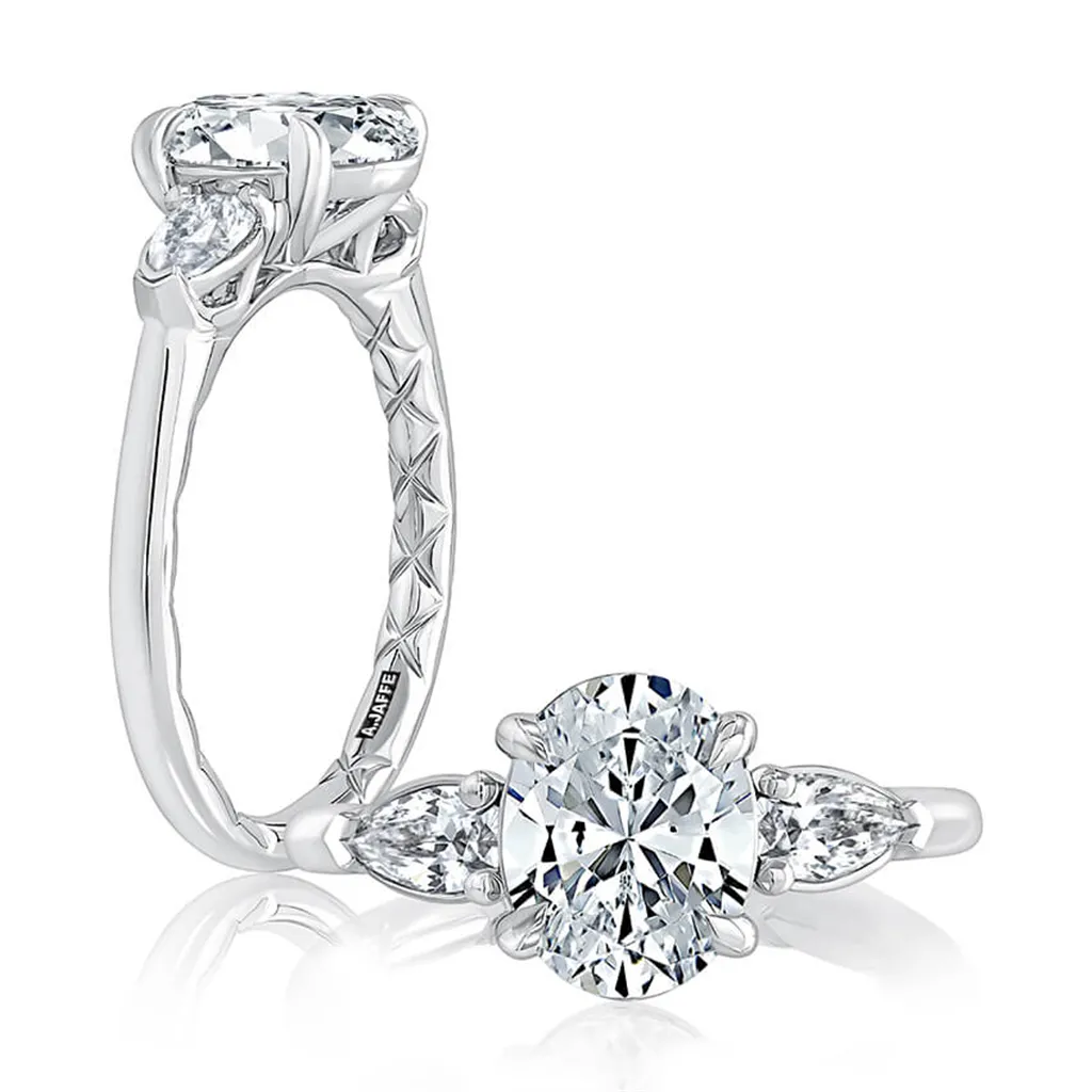 A.Jaffe Three Stone Classic Quilted Band Diamond Engagement Ring