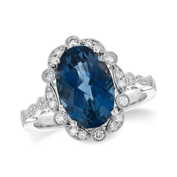 14k Blue Topaz Diamond Ring