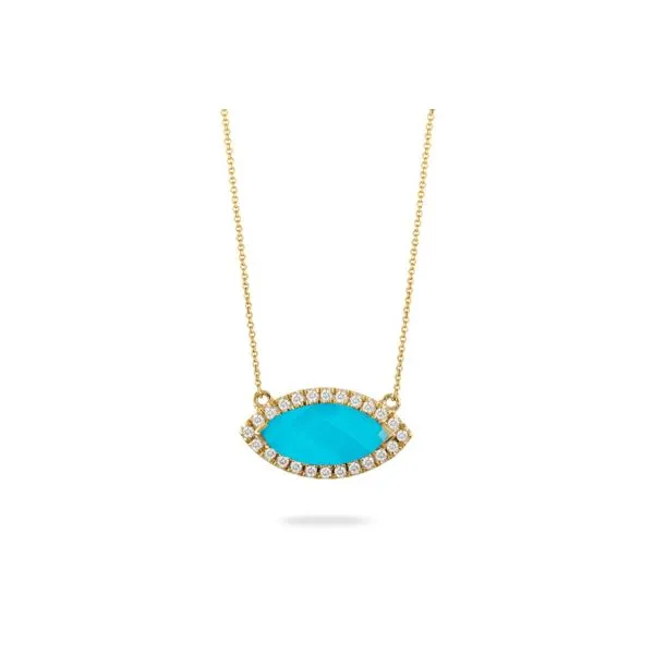 14K Yellow Gold Turquiose and Diamond Necklace