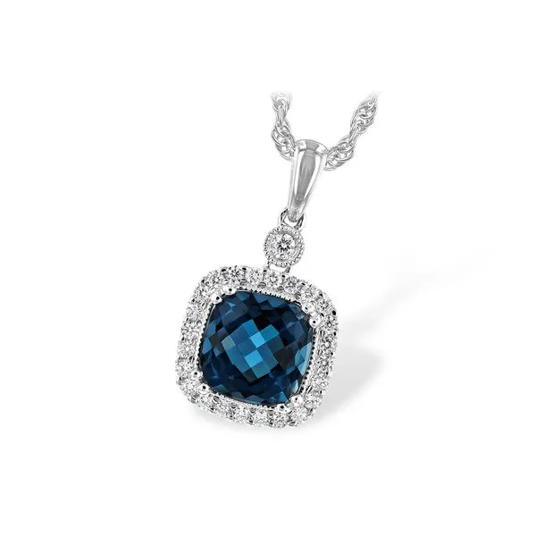 14K White Gold London Blue Topaz Diamond Pendant