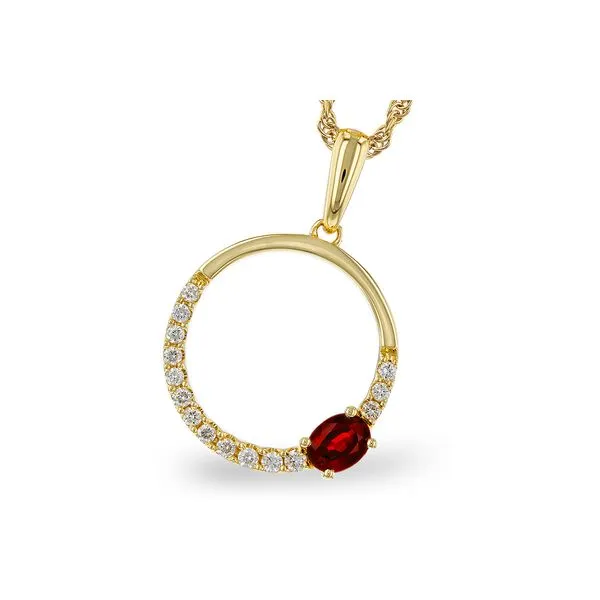 14kt Yellow Gold Diamond & Ruby Circle Pendant