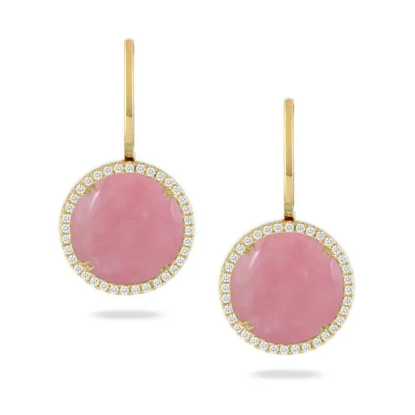 18K Yellow Gold Pink Opal and Diamond Earrings