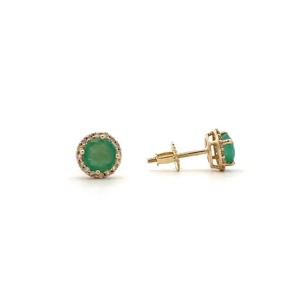 10K Yellow Gold Emerald Halo Stud Earrings