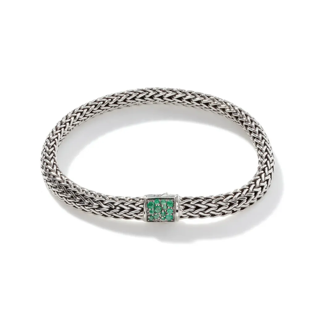 John Hardy Classic Chain Silver Small Reversible Bracelet with Black Sapphire and Emerald