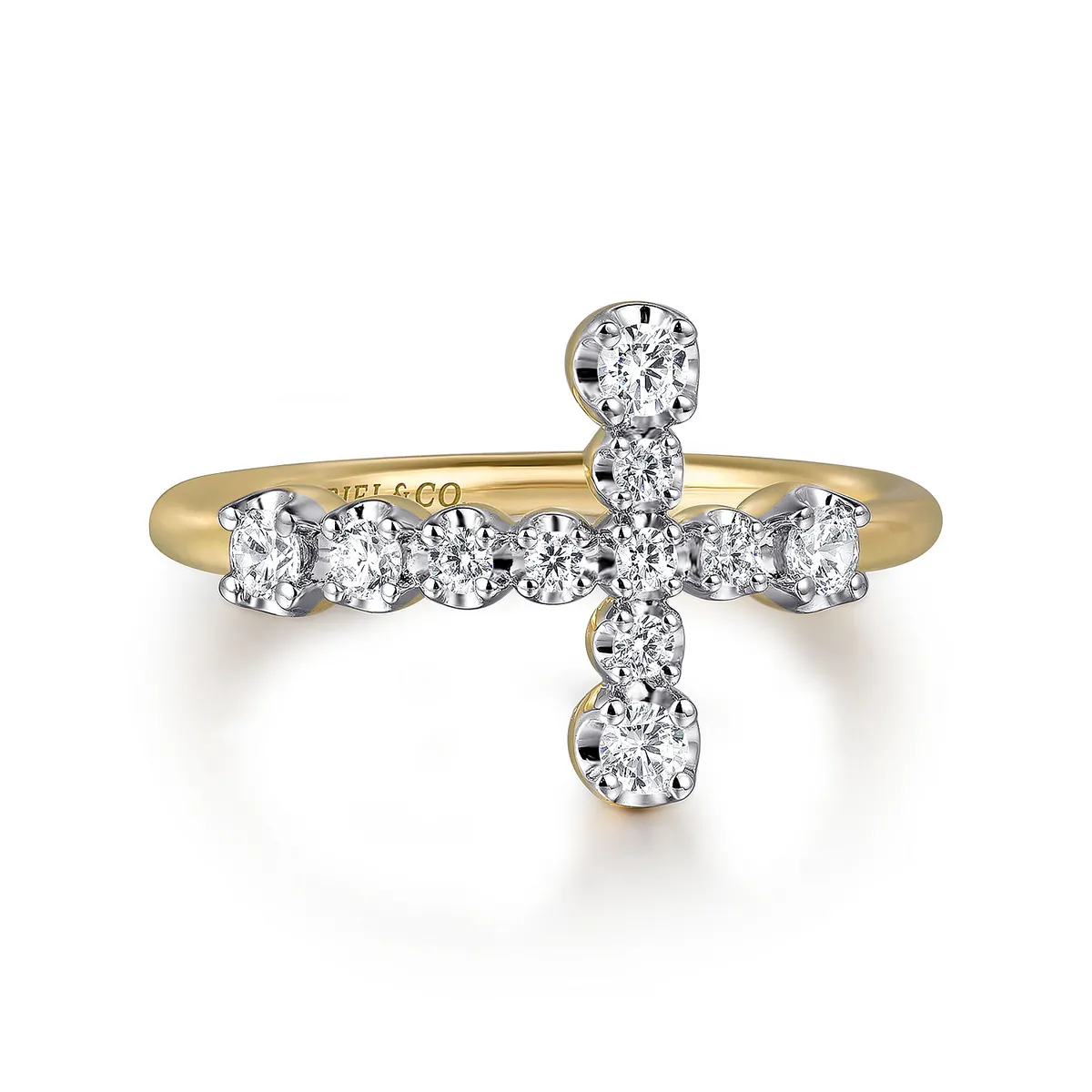 Yellow Gold Horizontal Diamond Cross Ladies Ring