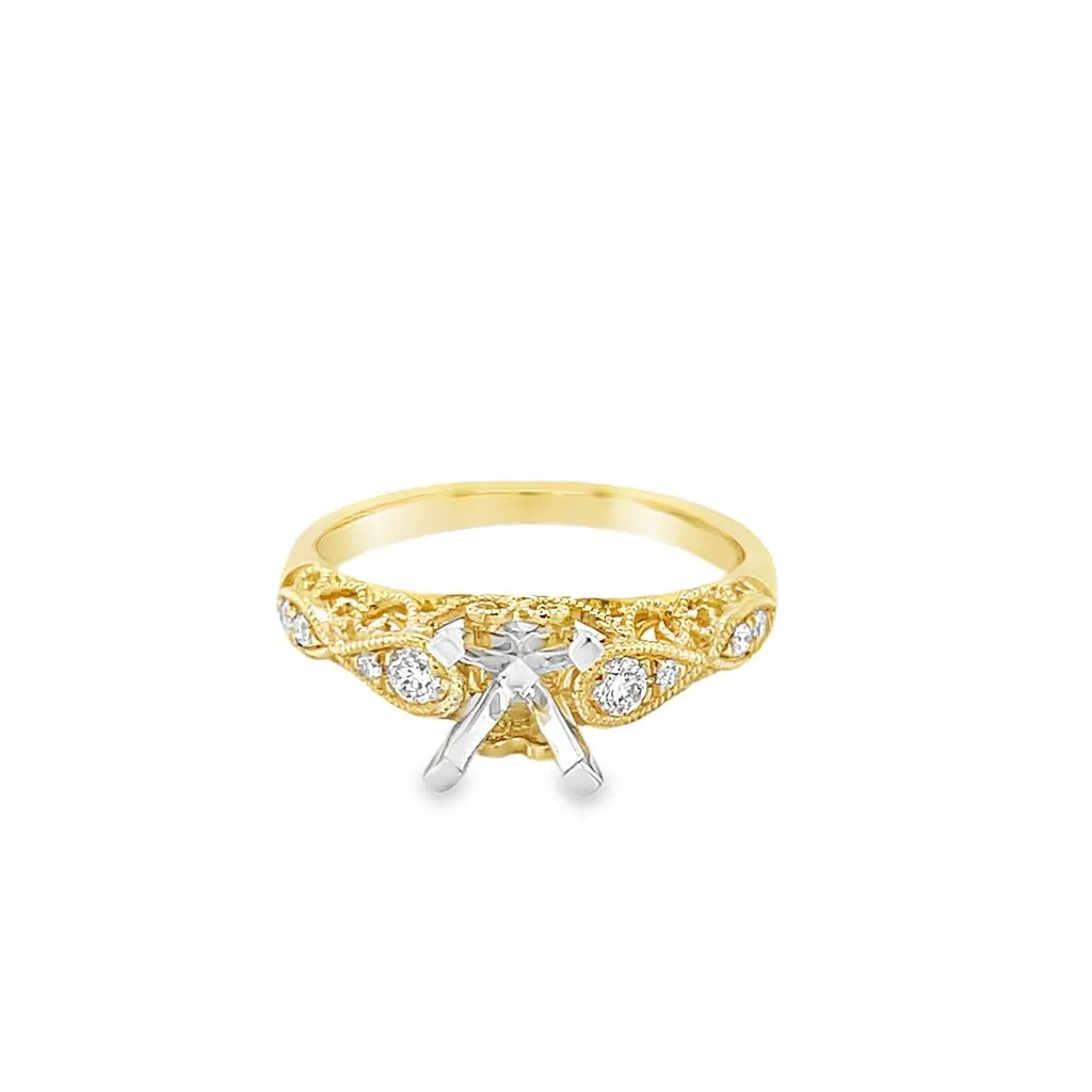 Nelson Two-Tone Milgrain Filigree Gallery Engagement Ring Mounting
