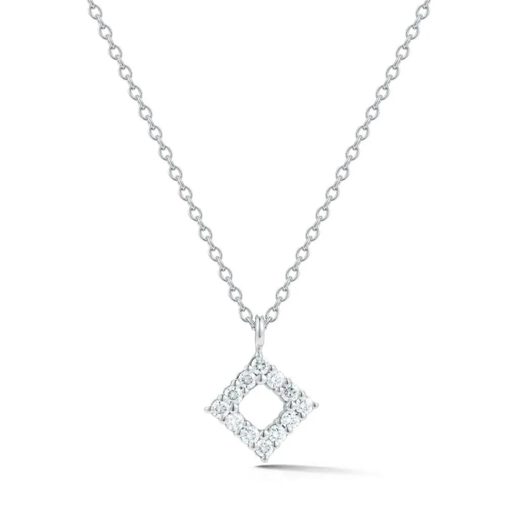 CW Signature 18K White Gold Open Square Diamond Pendant P0348