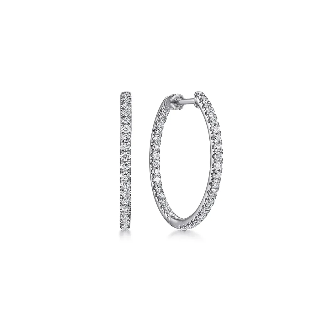Gabriel & Co. Fashion 14K White Gold French Pave 20mm Round Inside Out Diamond Hoop Earrings