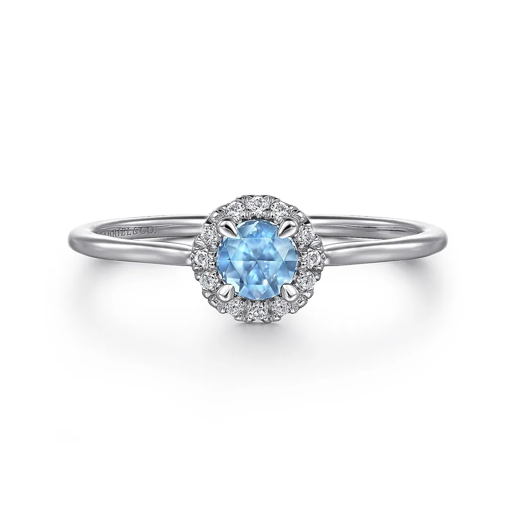 Gabriel & Co. Fashion 14K White Gold Blue Topaz and Diamond Halo Promise Ring