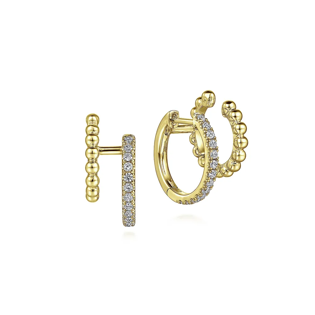 Gabriel & Co. Fashion 14K Yellow Gold Diamond And beaded Double Huggies