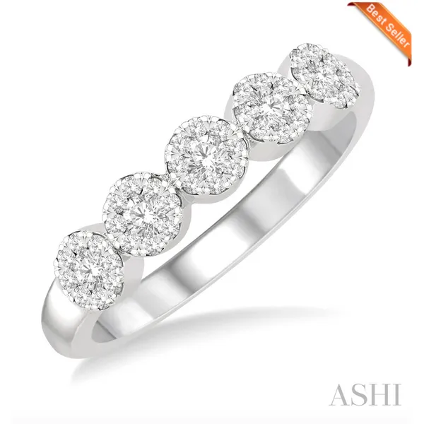 14K White 5 Stone Diamond Wedding Band 001-110-00432