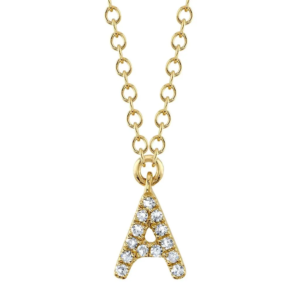 Shy Creation 14K Yellow Gold Diamond "A" Initial Necklace SC55007904-A