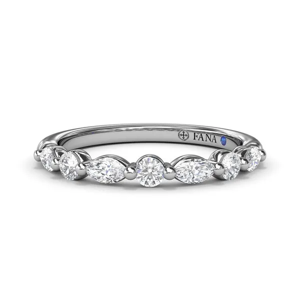 14K White Gold Alternating Round and Marquise Diamond Wedding Band