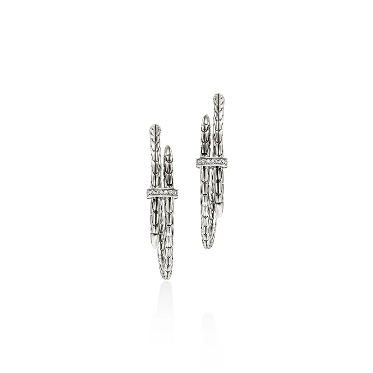 Spear Silver Diamond Pave Hoop Earrings by John Hardy
