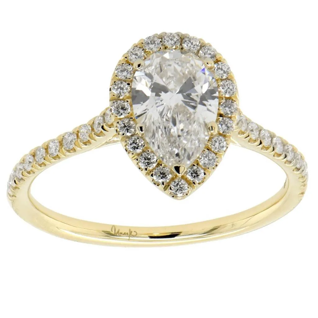 Uneek 14K Yellow Gold Pear Shape Diamond Halo Engagement Ring Mounting LVS787PS