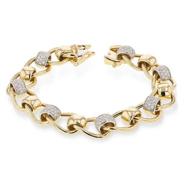 14K Two-Tone Chunky Gold and Diamond Link Bracelet