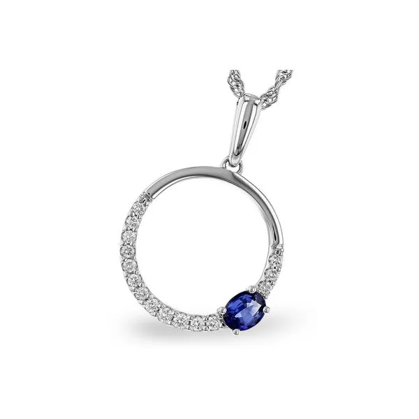 14K White Gold Sapphire and Diamond Circle Pendant