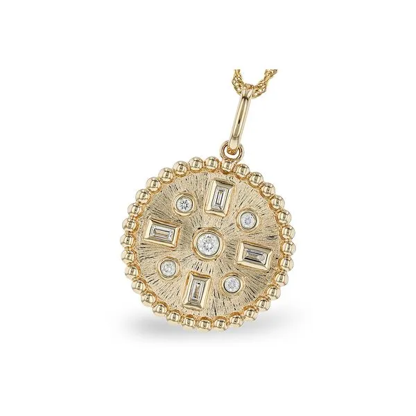 14K Yellow Gold Beaded Diamond Disc Pendant