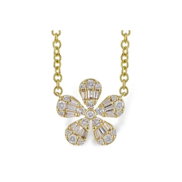 Baguette & Round Diamond Flower Necklace