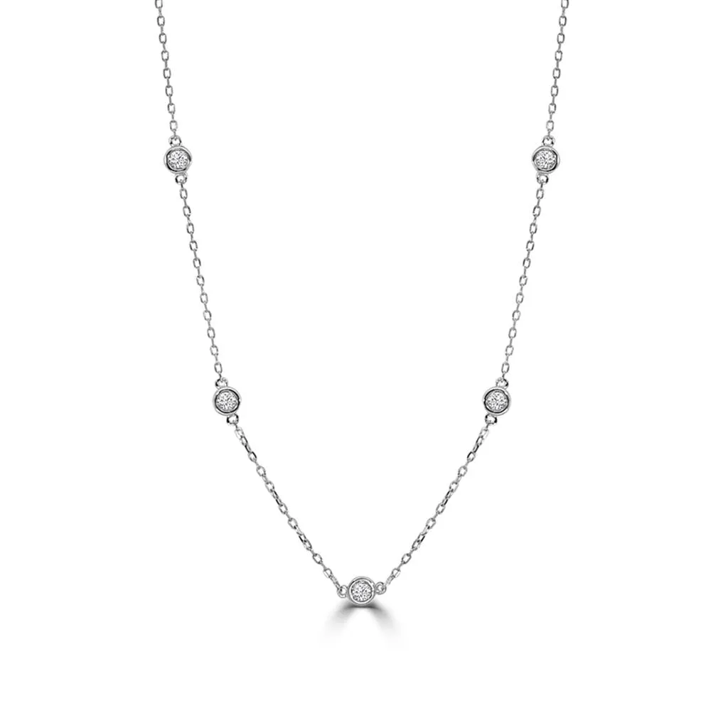 14K White Gold Bezel Set Diamond Station Necklace NY050-234W9MEZQ