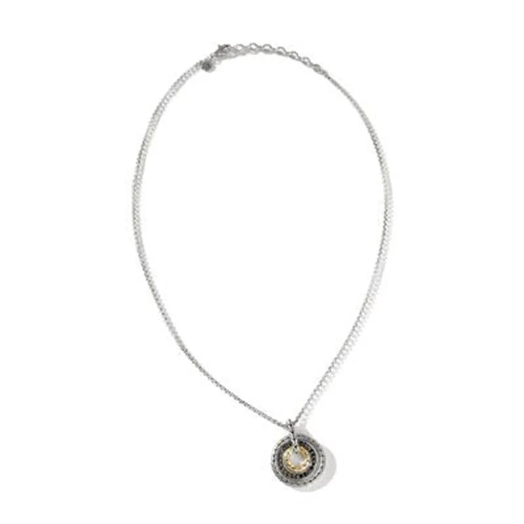 John Hardy Classic Chain Hammered 18K Gold & Silver Pendant on 2mm Mini Rolo Chain Necklace