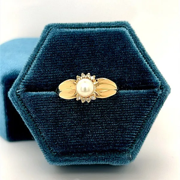 "Blaine" 14K Yellow Gold Pearl and Diamond Ring Estate IT124PP IT124PP