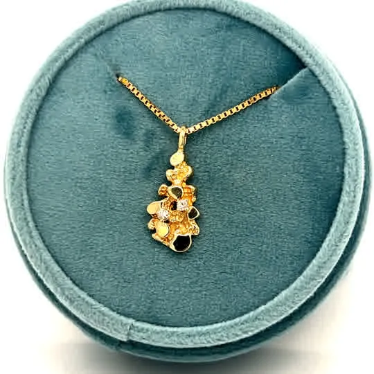 "Tallulah" 14K Yellow Gold 1.8dtw and .05CT (2) Diamond Nugget on a 2.0dwt .9mm Box Chain 18" Estate 125PPB