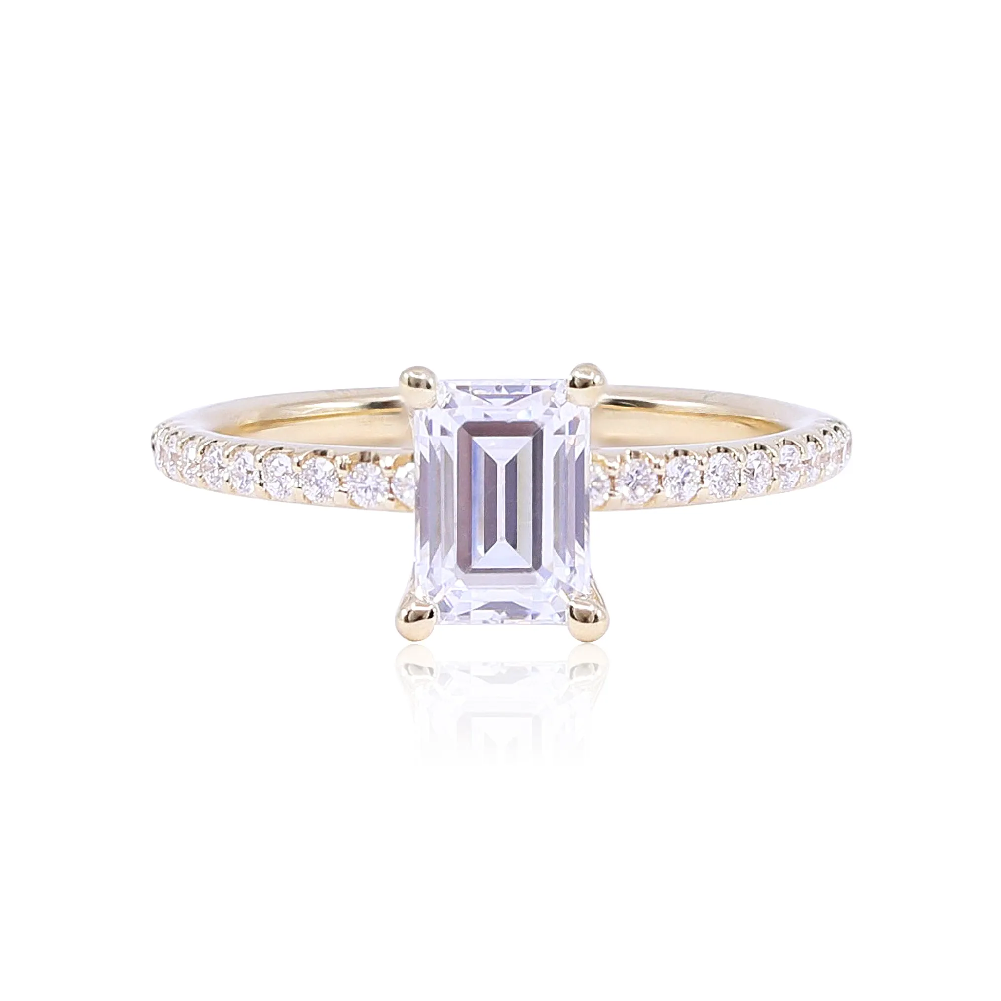 18K YELLOW GOLD EMERALD-CUT ENGAGEMENT RING WITH DIAMOND ACCENTS (SETTING ONLY)