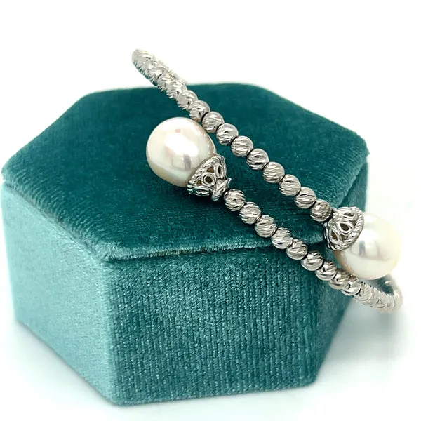 Sterling Silver Rhodium Plated Brilliance Bead and 8-9mm Freshwater Pearl Bracelet 7.5" 330-00114