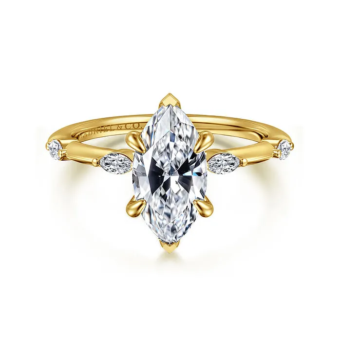 Yellow Gold Marquise Shape Diamond Semi-Mount Ring