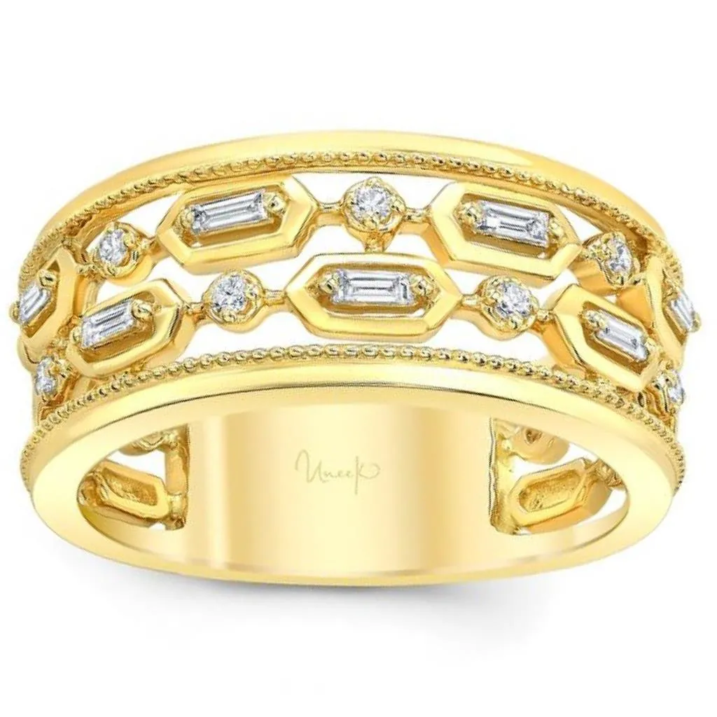 Uneek 14K Yellow Gold Milgrain Multi Row Diamond Ring R25797AB