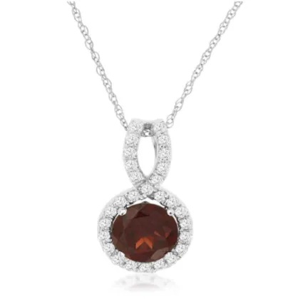 14K White Gold 1.00ct Garnet & 0.20cttw Diamond Pendant