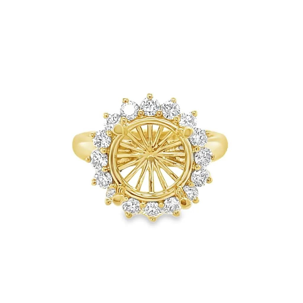 Nelson Lady's Yellow 18 Karat Diamond Halo Ring Mounting