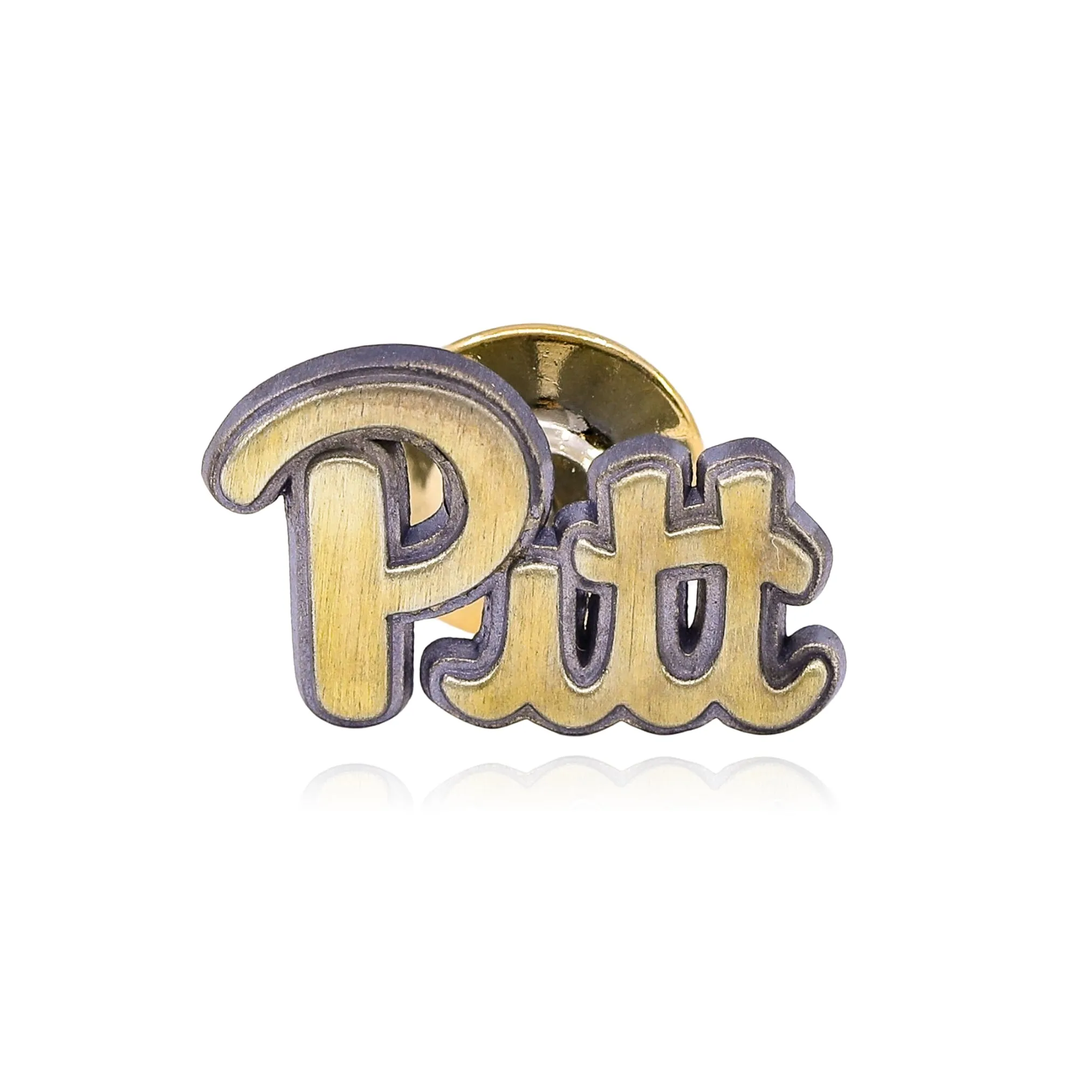 YELLOW GOLD PLATED STERLING SILVER 'PITT' SATIN SCRIPT LAPEL PIN