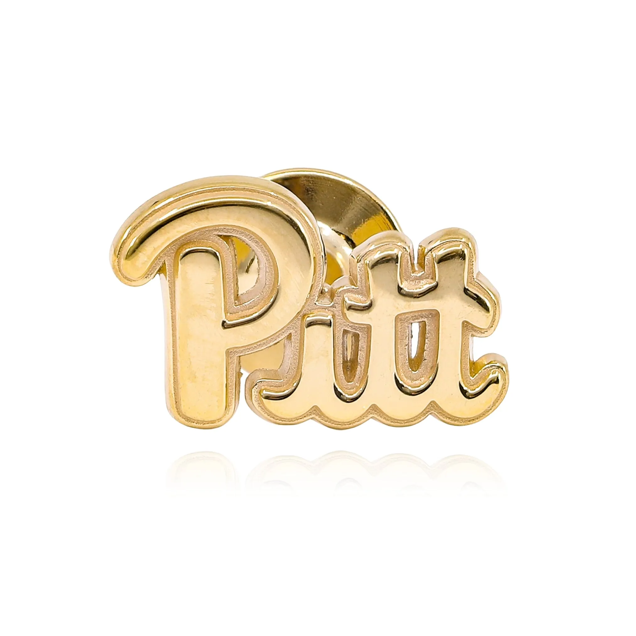 YELLOW GOLD PLATED STERLING SILVER 'PITT' POLISHED SCRIPT LAPEL PIN