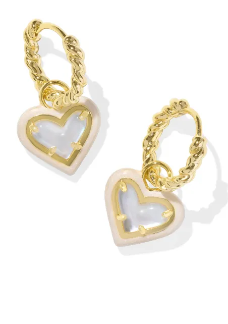 Ari Heart Gold Plated Ivory Mother of Pearl Enamel Frame Huggie Earrings