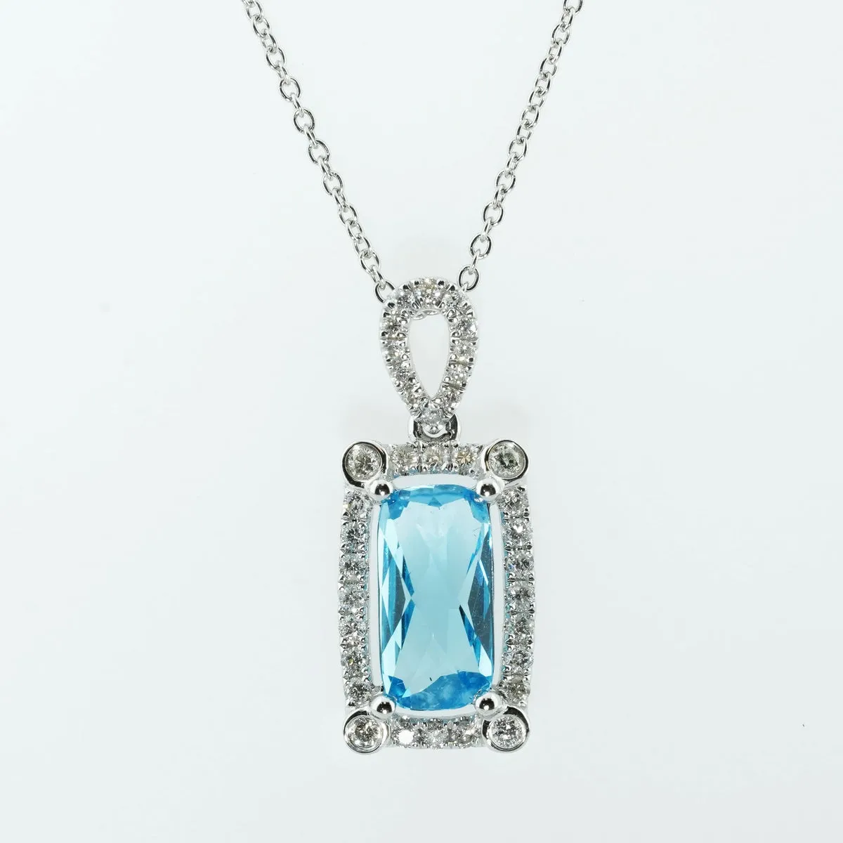 14K White Gold 2.34ct Blue Topaz & 0.255cttw Diamond Pendant 18"