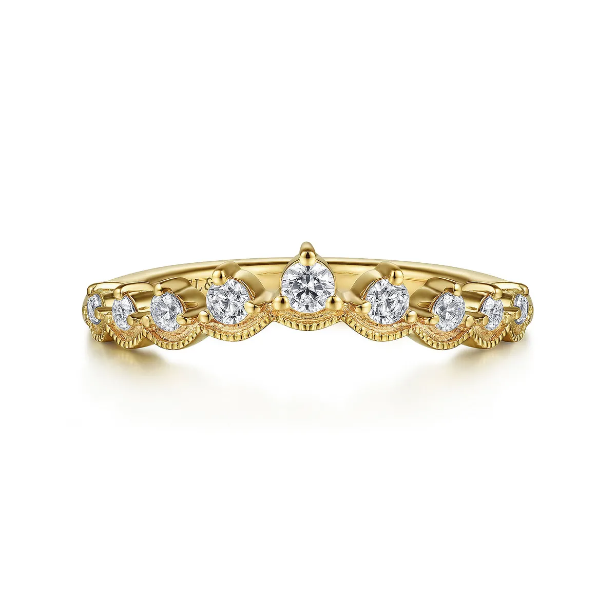 Yellow Gold Vintage Inspired Curved Diamond Anniversary Band