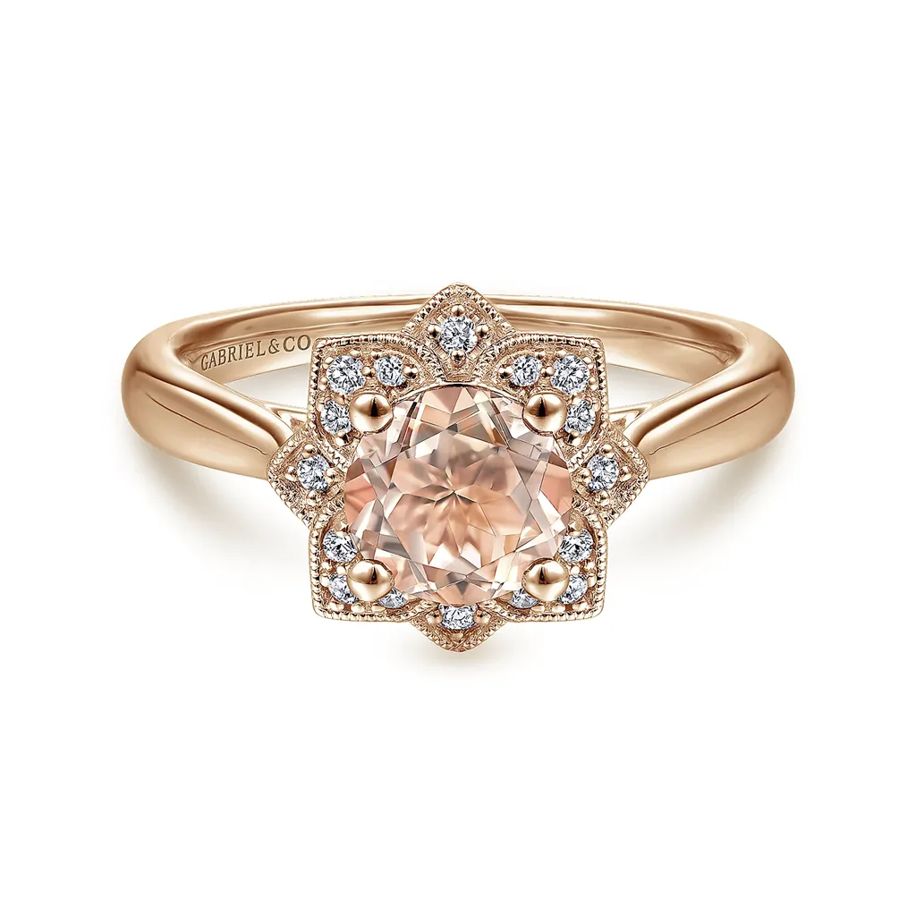 Gabriel & Co Milgrain Floral Morganite Fashion Ring