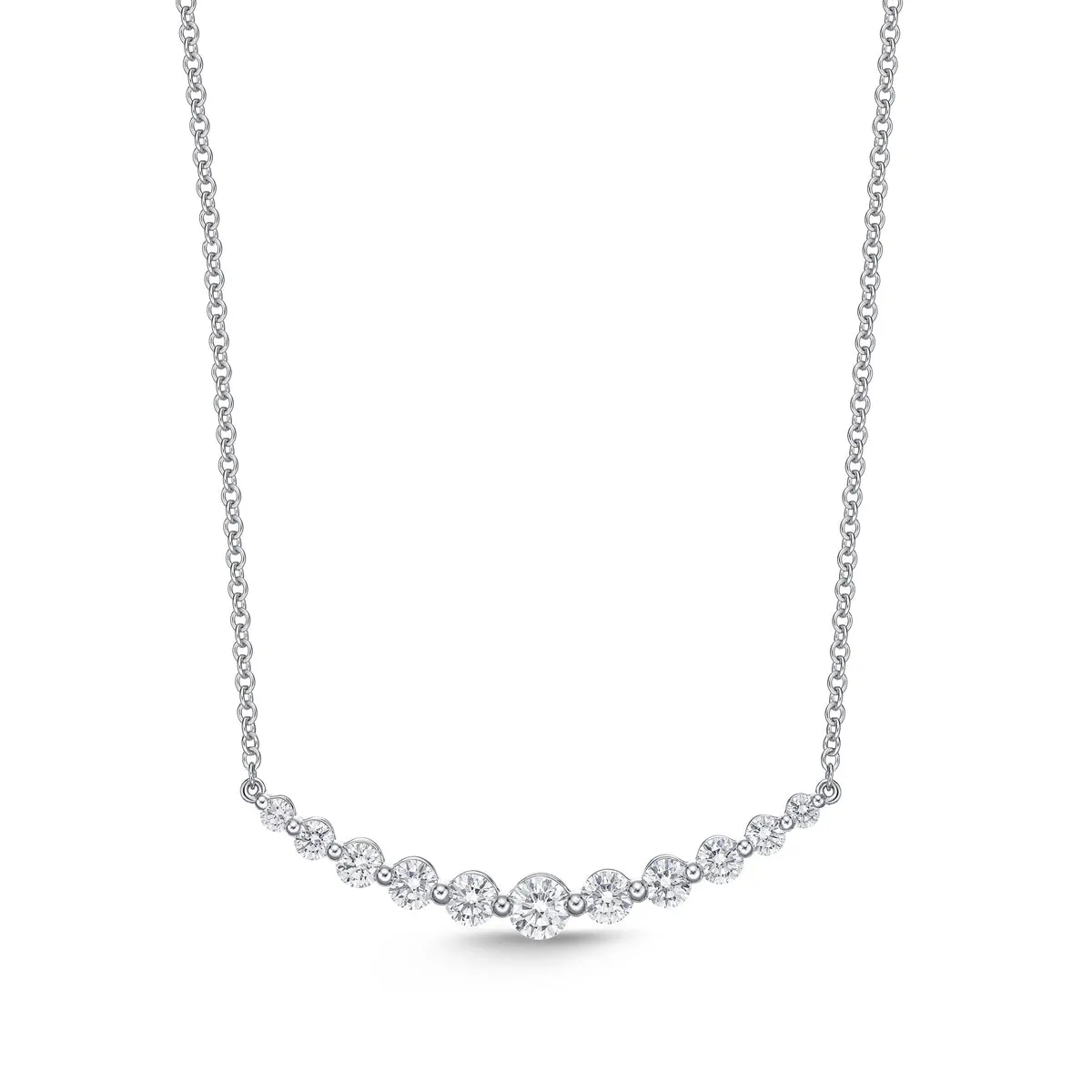 Curved Diamond Bar Necklace in 18K White Gold