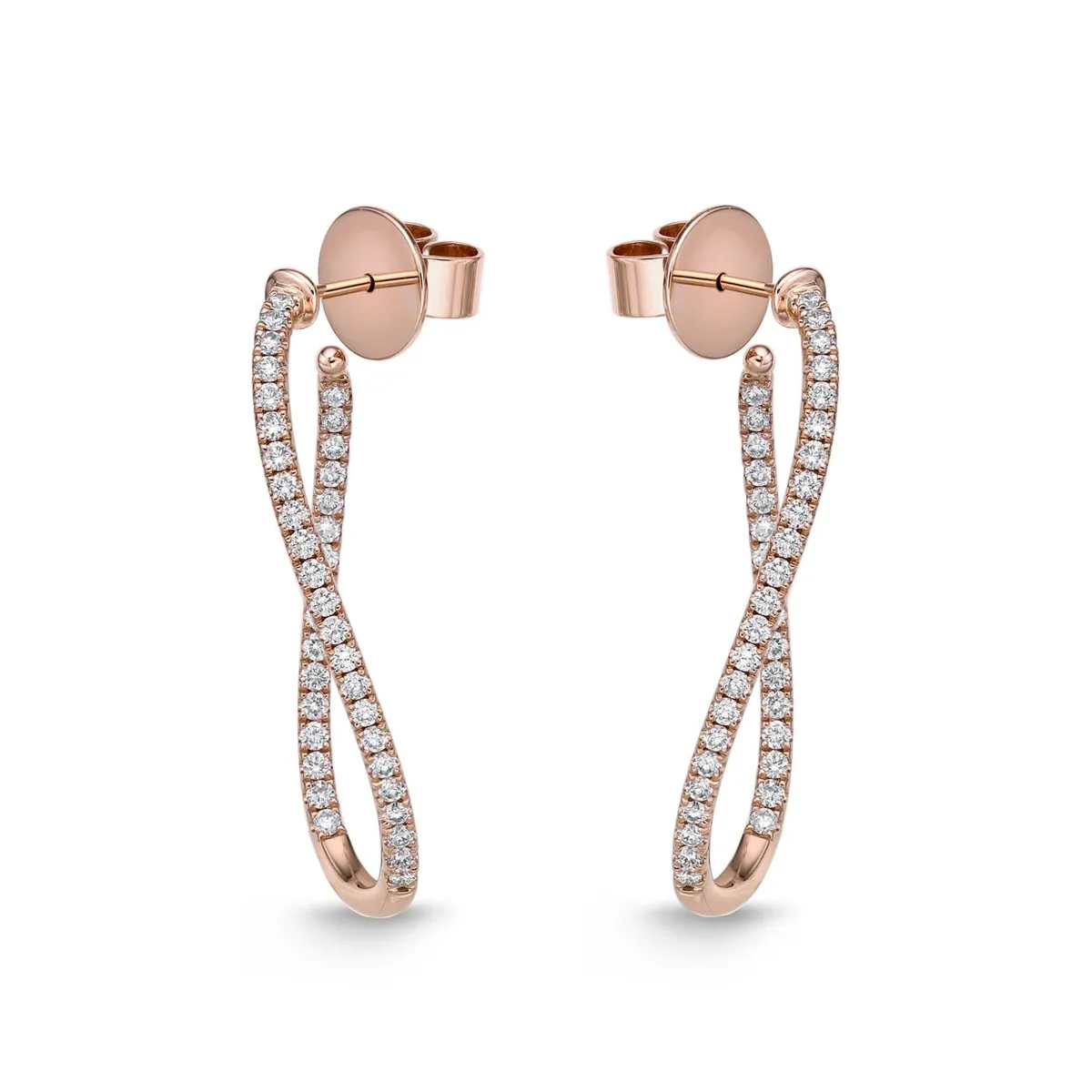 18K Rose Gold 1Ct Twist Diamond Hoops