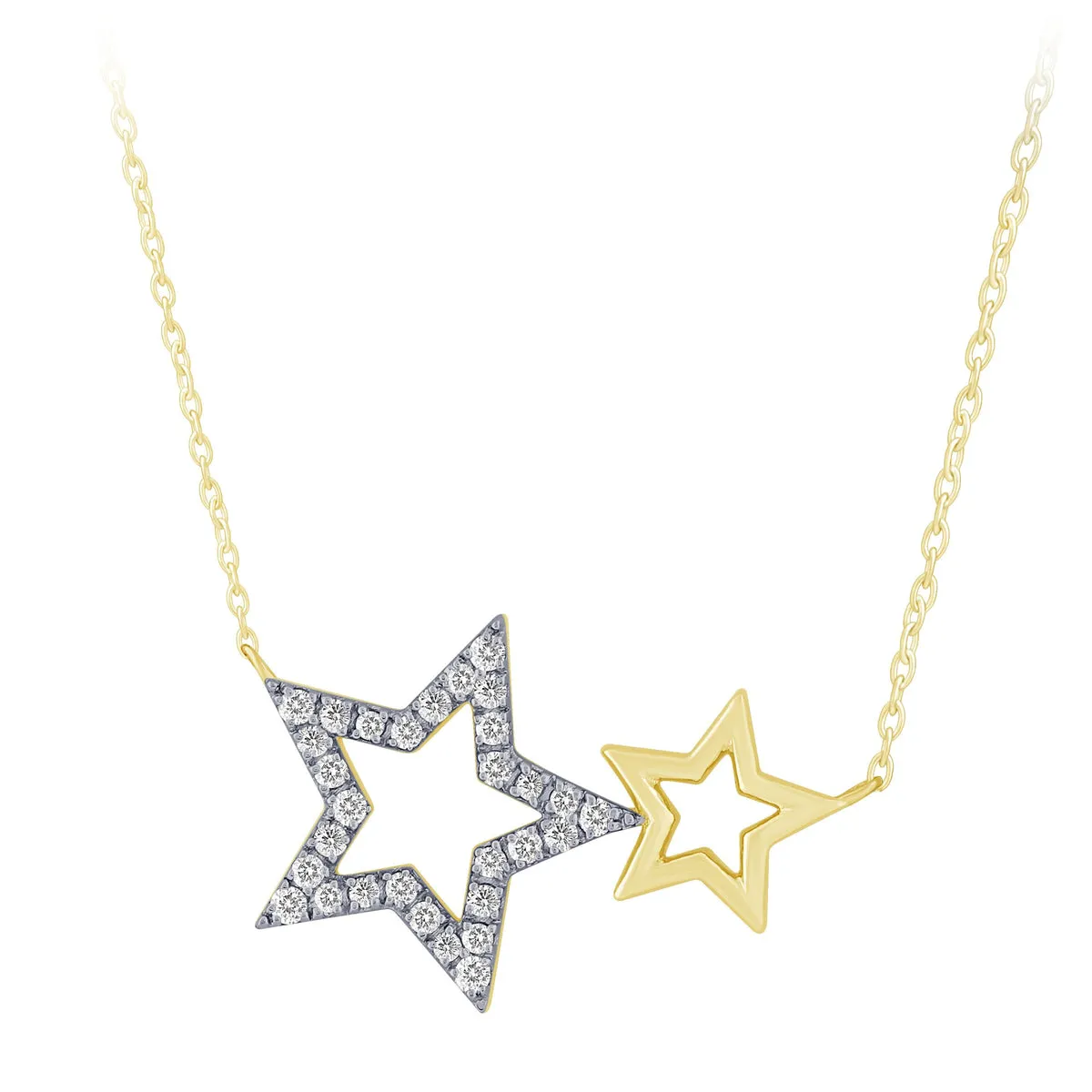 Double Star Necklace in 14K White And Yellow Gold .15ct