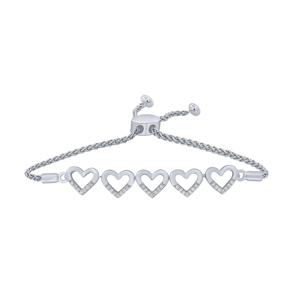 Sterling Silver 1/7Ct Diamond Hearts Bracelet