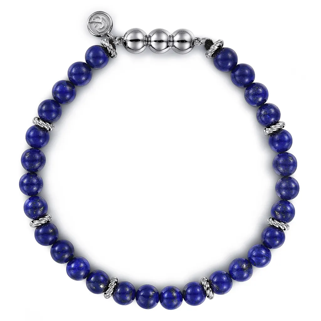 Gabriel & Co. Men's 925 Sterling Silver and 6mm Lapis Beaded Bracelet