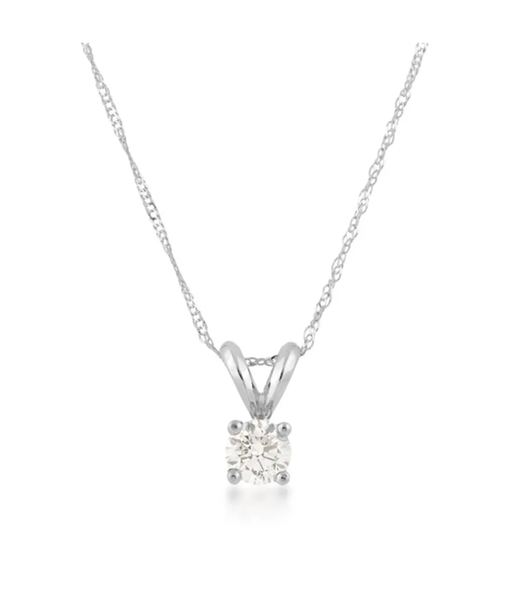 14K White Gold Diamond Solitaire Necklace