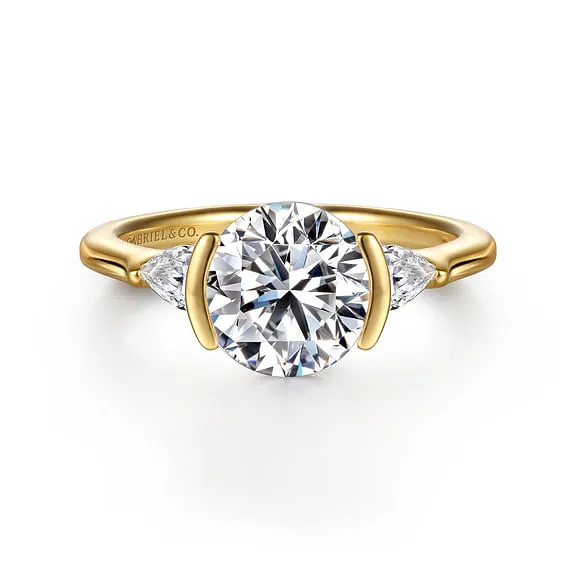 Alesandra - 14K Yellow Gold Half Bezel Round Three Stone Diamond Engagement Ring