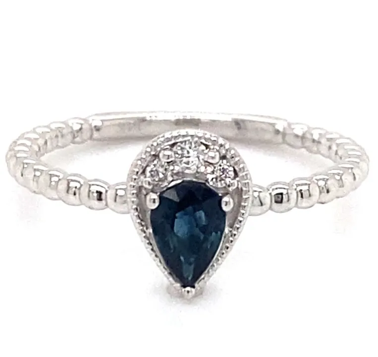 14K White Gold 0.50cttw Sapphire & 0.05cttw Diamond Fashion Ring