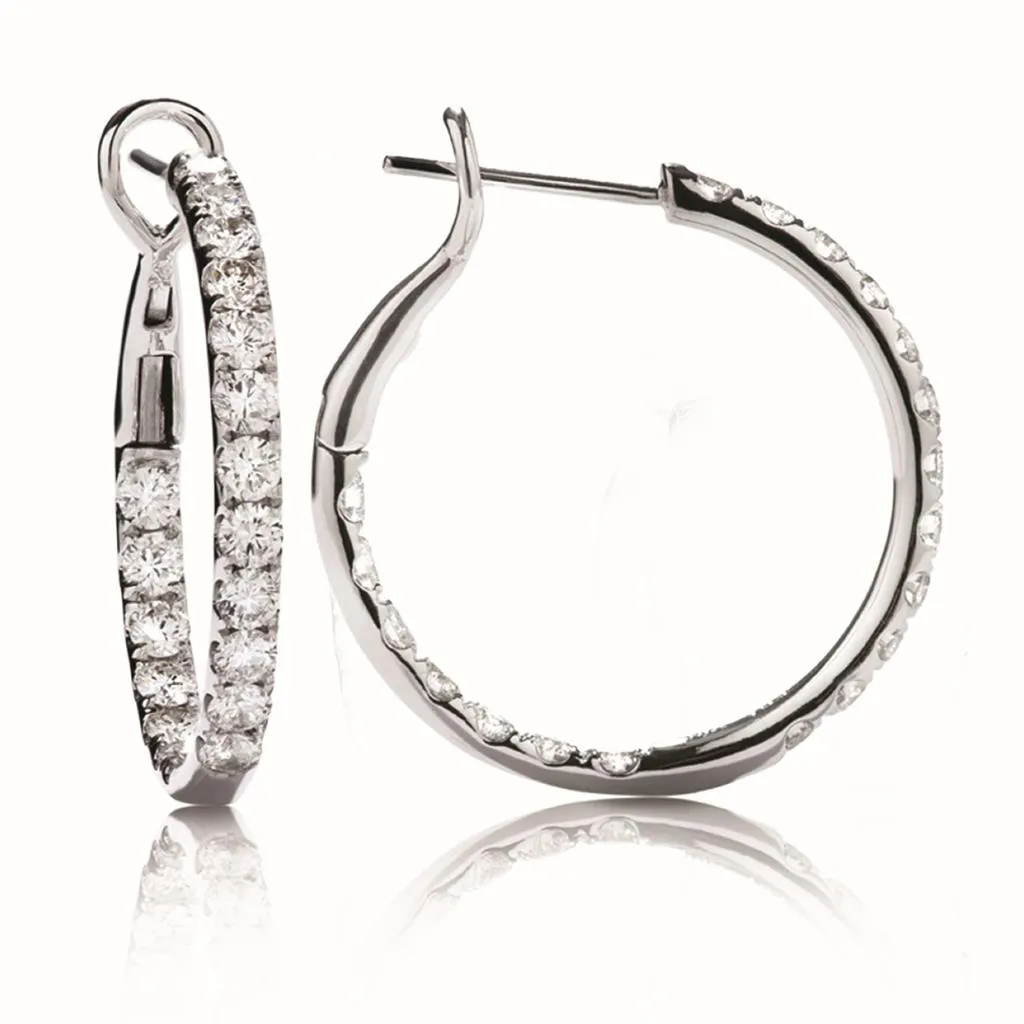 CW Signature 18K White Gold Medium Inside Out Diamond Hoops E0116
