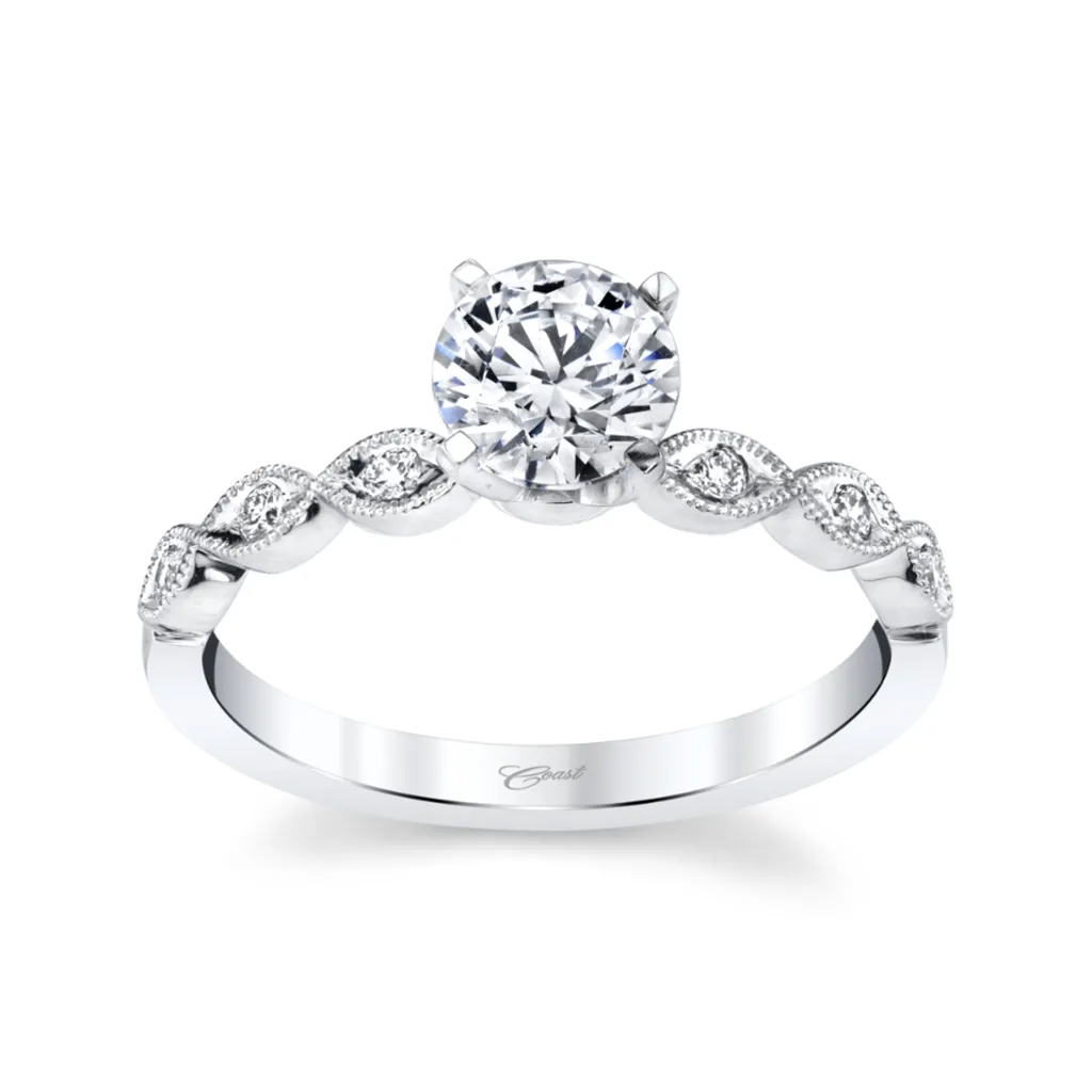 Coast Diamond Lady's 14 Karat White Gold Milgrain Ring Mounting