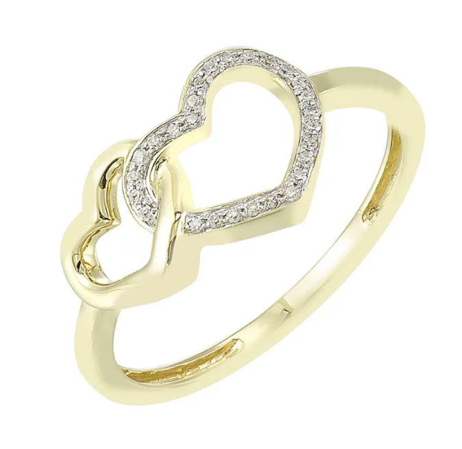 10K Yellow Gold 0.07cttw Diamond Heart Ring